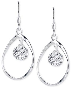 Unwritten Crystal Orbital Drop Hoop Earrings In Sterling Silver