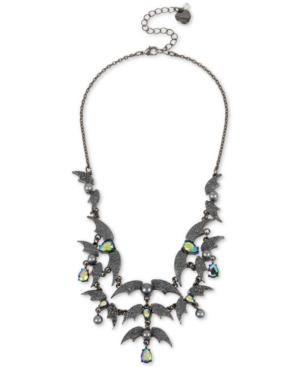 Betsey Johnson Hematite-tone Crystal & Bead Bat Statement Necklace, 16 + 3 Extender