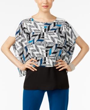 Alfani Petite Printed Colorblocked Top, Only At Macy's
