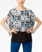 Alfani Petite Printed Colorblocked Top, Only At Macy's