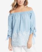 Karen Kane Cotton Embroidered Tie-sleeve Off-the-shoulder Top, A Macy's Exclusive Style