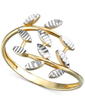 Two-tone Vine-inspired Bypass Ring In 10k Yellow And White Gold
