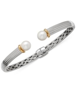 Freshwater Pearl (8mm) Bangle Bracelet In Sterling Silver And 14k Gold