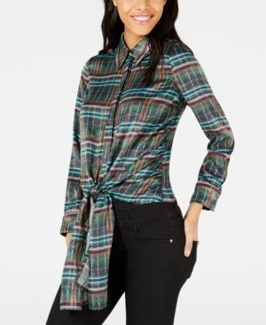 J.o.a. Printed Button-down Tie-front Shirt