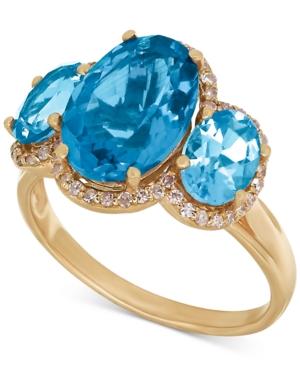 Blue Topaz (6 Ct. T.w.) And Diamond (1/5 Ct. T.w.) Three Stone Ring In 14k Gold