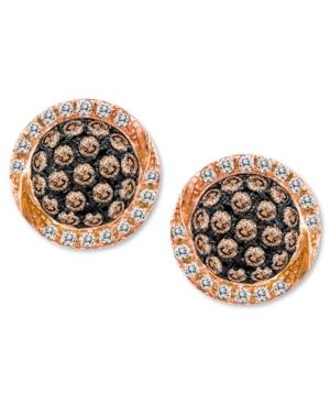 Chocolate By Petite Le Vian Chocolate Diamond (3/8 Ct. T.w.) And White Diamond (1/10 Ct. T.w.) Pave Oval Stud Earrings In 14k Rose Gold