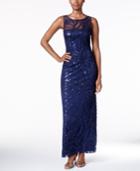 Tahari Asl Embroidered Sequined Illusion Gown