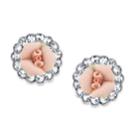 2028 Silver-tone Crystal And Pink Porcelain Rose Button Earrings