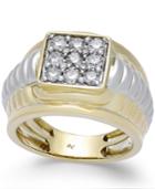 Men's Diamond Square Cluster Two-tone Ring (1 Ct. T.w.) In 10k Gold And White Gold