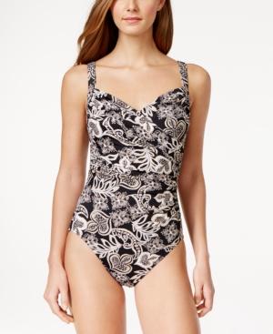 Swim Solutions Paisley-print Long-torso One-piece Swimsuit Women's Swimsuit
