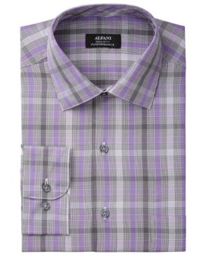 Alfani Men's Classic/regular Fit Performance Stretch Easy-care Square Line Check Dress Shirt, Created For Macy's