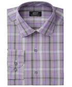 Alfani Men's Classic/regular Fit Performance Stretch Easy-care Square Line Check Dress Shirt, Created For Macy's