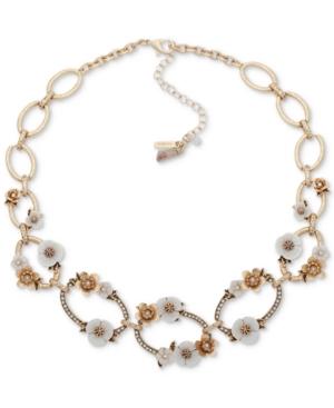 Lonna & Lilly Gold-tone Pave & Imitation Pearl Flower Collar Necklace, 16 + 3 Extender