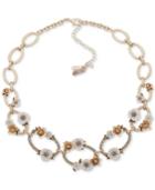 Lonna & Lilly Gold-tone Pave & Imitation Pearl Flower Collar Necklace, 16 + 3 Extender