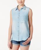 Polly & Esther Juniors' Sleeveless Button-down Chambray Shirt