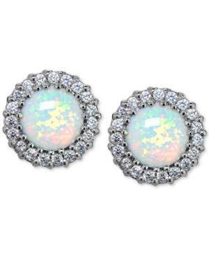 Giani Bernini Cubic Zirconia And Iridescent Stone Halo Stud Earrings In Sterling Silver, Only At Macy's