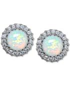 Giani Bernini Cubic Zirconia And Iridescent Stone Halo Stud Earrings In Sterling Silver, Only At Macy's