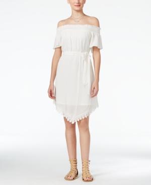 Bcx Juniors' Smocked Off-the-shoulder Crochet Dress