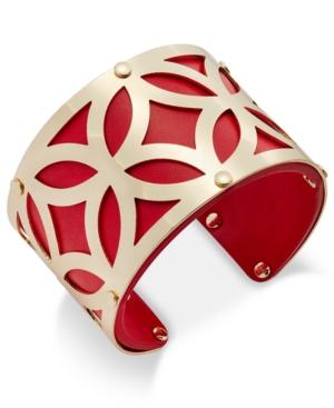Charter Club Gold-tone Filigree Leather-look Open Cuff Bracelet, Only At Macy's