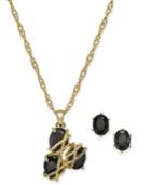 Charter Club Gold-tone Crystal Three-stone Wrap Necklace And Earrings
