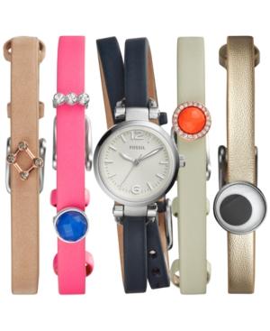 Fossil Women's Georgina Blue Leather Wrap Strap Watch & Interchangeable Straps Box Set 26mm Es4095set