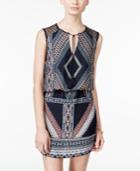 B Darlin Juniors' Printed Crocheted-trim Sheath Dress