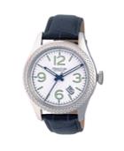 Heritor Automatic Barnes Silver & Navy Leather Watches 44mm