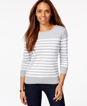 Karen Scott Striped Three-quarter-sleeve Sweater, Only At Macy's