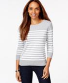 Karen Scott Striped Three-quarter-sleeve Sweater, Only At Macy's