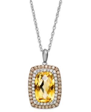 Sterling Silver Necklace, Citrine (3-1/3 Ct. T.w.), White Topaz (1/5 Ct. T.w.) And Champagne Diamond (1/3 Ct. T.w.) Rectangle Pendant