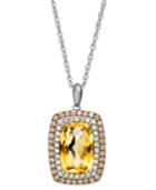 Sterling Silver Necklace, Citrine (3-1/3 Ct. T.w.), White Topaz (1/5 Ct. T.w.) And Champagne Diamond (1/3 Ct. T.w.) Rectangle Pendant