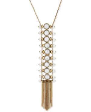 Lucky Brand Gold-tone Mother-of-pearl Stone Lariat Necklace