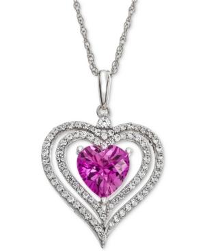 Lab-created Pink Sapphire (1-3/8 Ct. T.w.) & White Sapphire (1/2 Ct. T.w.) Heart Halo 18 Pendant Necklace