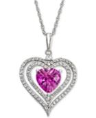 Lab-created Pink Sapphire (1-3/8 Ct. T.w.) & White Sapphire (1/2 Ct. T.w.) Heart Halo 18 Pendant Necklace