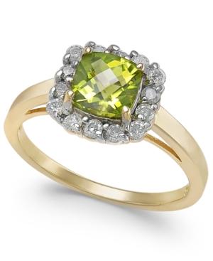 Peridot (1-1/10 Ct. T.w.) & Diamond (1/3 Ct. T.w.) Halo Ring In 14k Gold