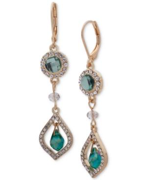 Lonna & Lilly Gold-tone Pave & Green Stone Double Drop Earrings