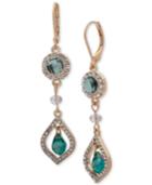 Lonna & Lilly Gold-tone Pave & Green Stone Double Drop Earrings