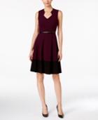 Calvin Klein Petite Belted Colorblocked Fit & Flare Dress