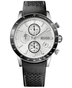 Boss Hugo Boss Men's Chronograph Rafale Black Leather Strap Watch 44mm 1513403