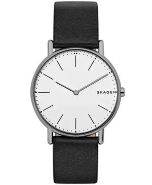 Skagen Unisex Signatur Black Leather Strap Watch 40mm