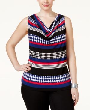Tahari Asl Plus Size Printed Drape-neck Shell