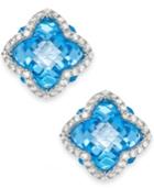 Blue Topaz (7-9/10 Ct. T.w.) And Diamond (1/3 Ct. T.w.) Clover Earrings In 14k White Gold