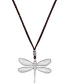 Lucky Brand Silver-tone Black Leather Reversible Dragonfly Pendant Necklace