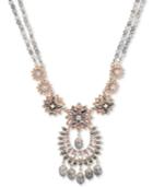 Marchesa Gold-tone Beaded Crystal Cluster Pendant Necklace