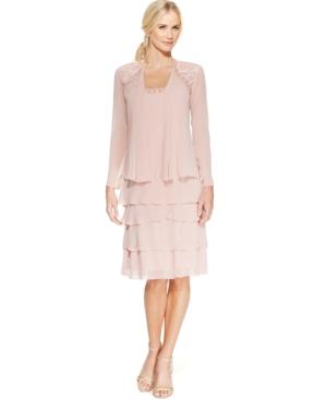 Sl Fashions Tiered Dress And Embellished Jacket