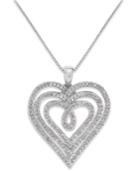 Diamond Nested Heart Pendant Necklace In Sterling Silver (1/2 Ct. T.w.)