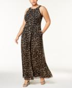 Sl Fashions Plus Size Embellished Metallic-stripe Printed Dress