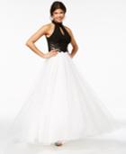 Blondie Nites Juniors' Colorblocked Tulle Halter Gown