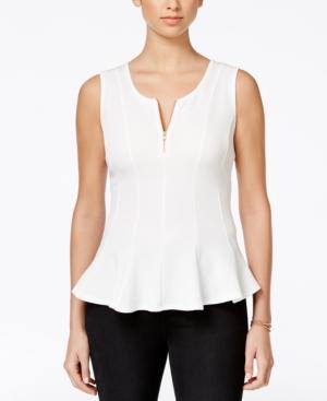 Bcx Juniors' Sleeveless Zip-front Peplum Top