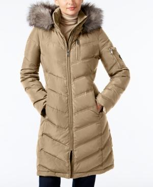 Calvin Klein Faux-fur-trim Chevron Water-resistant Down Puffer Coat